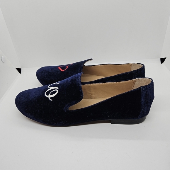NWT Banana Republic blue velvet demi smoking slipper with heart and XO 6.5 - Picture 3 of 8